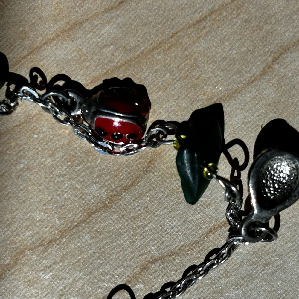 Ladybug necklace/ silver tone/ measures 12 in length/ choker or child’s …
